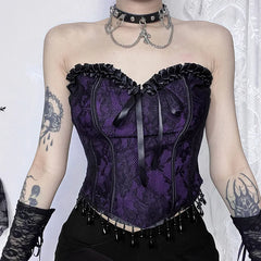 Gothic Spaghetti Strap Corset Punk Grunge  Halloween Clothing Crop Top