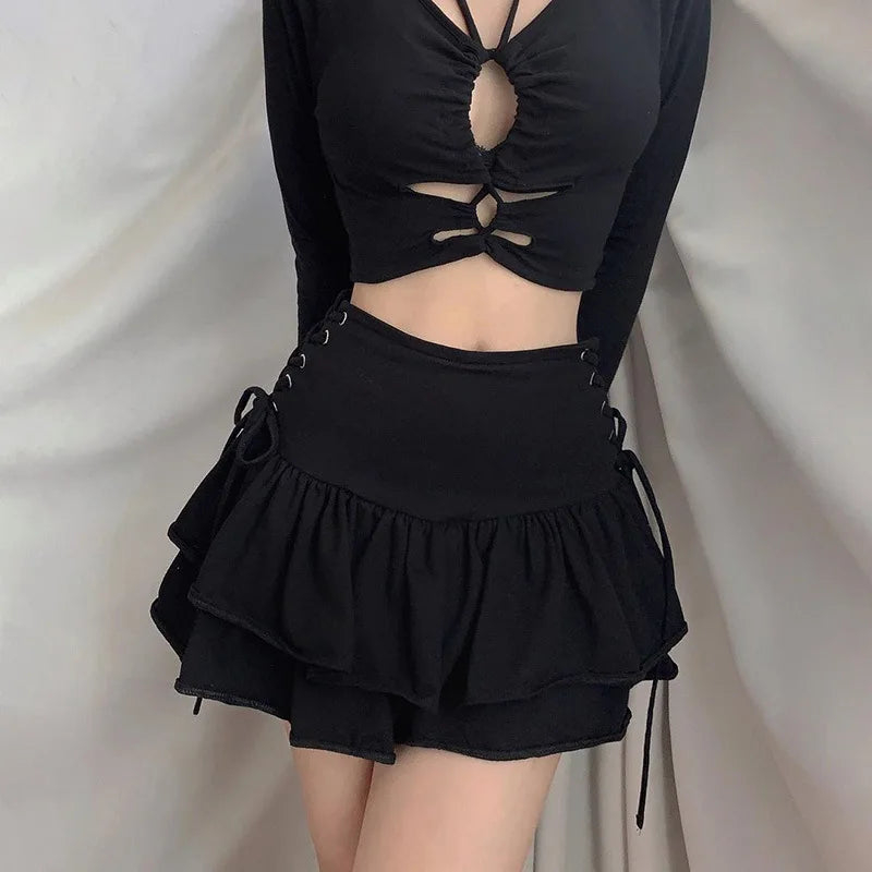 Gothic Cute Lolita Cake Mini Japanese Harajuku Girls Sweet Lace Plaid High Waist Pleated Goth Dark Skirt Main image