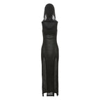 Elegant Gothic  Slash Neck Long Sleeve Off Shoulder Summer French Chic Split Slim Stretch Ruffles Dress