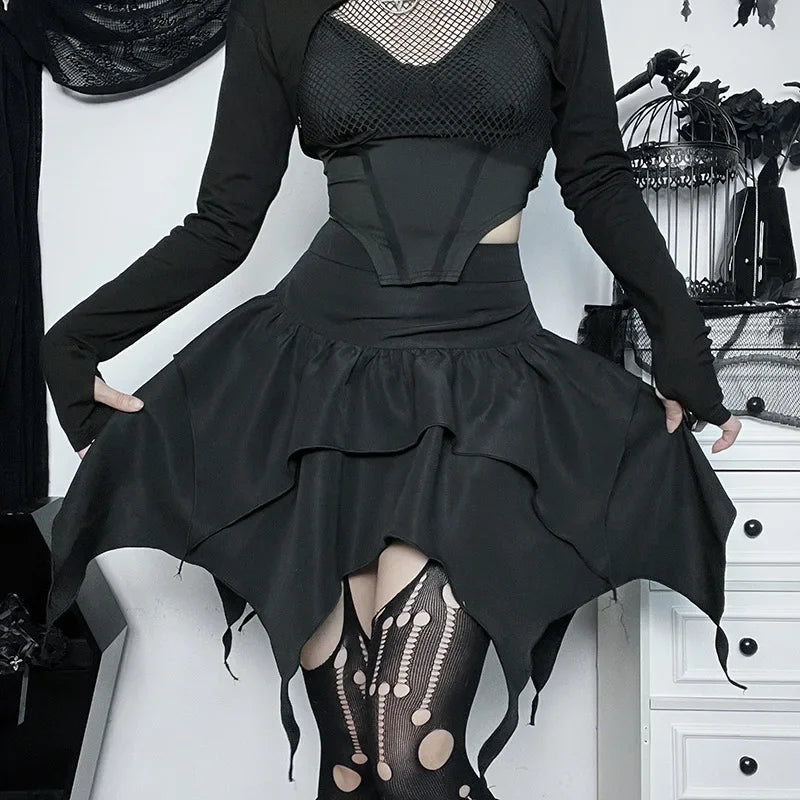 Irregular  Solid Color Drawstring Tie-Up Ruched Ruffles Mini Skirt Main image