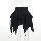 Irregular  Solid Color Drawstring Tie-Up Ruched Ruffles Mini Skirt