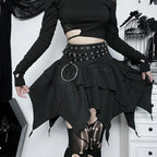 Irregular  Solid Color Drawstring Tie-Up Ruched Ruffles Mini Skirt