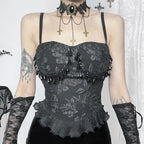 Gothic Retro  Grunge Jacquard Bead Pendant Backless Crop Top