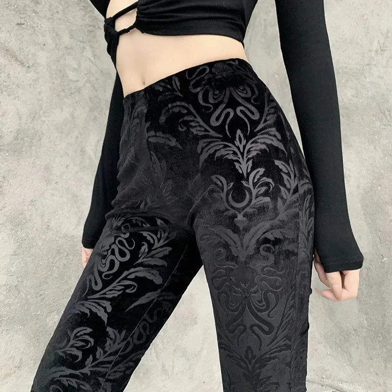 Retro Print Black Halloween Pants Main image