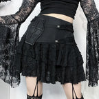 Gothic Style  Lace Cake for Summer 2024 Women with Versatile Ripped Hole Fabric Skirt