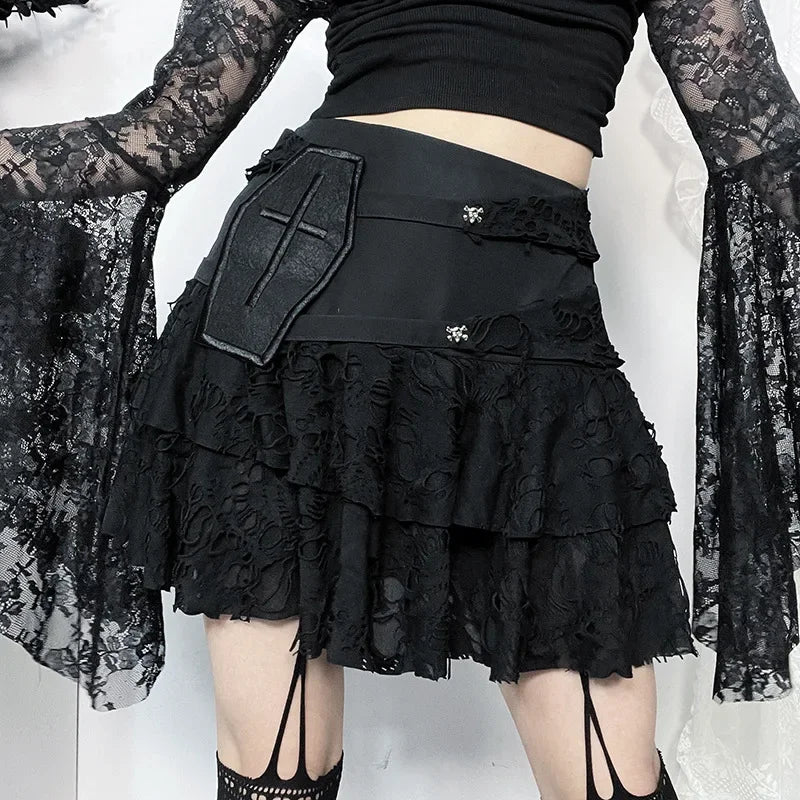 Gothic Style  Lace Cake for Summer 2024 Women with Versatile Ripped Hole Fabric Skirt Main image