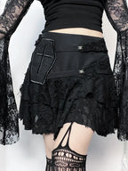 Gothic Style  Lace Cake for Summer 2024 Women with Versatile Ripped Hole Fabric Skirt