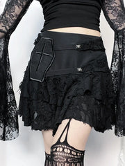Gothic Style  Lace Cake for Summer 2024 Women with Versatile Ripped Hole Fabric Skirt