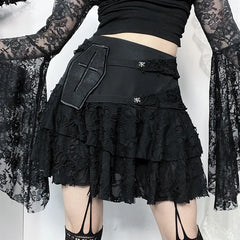 Gothic Style  Lace Cake for Summer 2024 Women with Versatile Ripped Hole Fabric Skirt