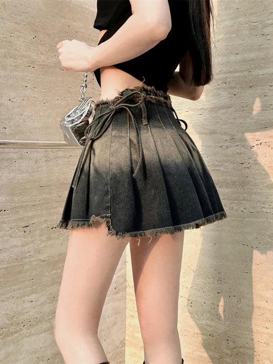 DressBetty - Gothic Pleated Slim Vintage Denim Skirt