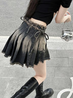 DressBetty - Gothic Pleated Slim Vintage Denim Skirt
