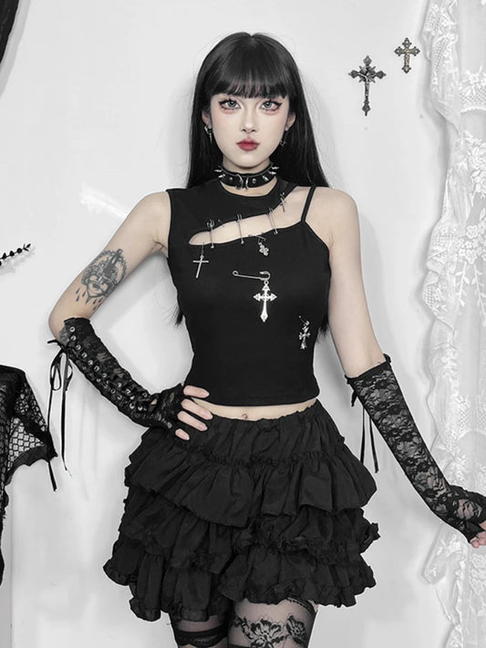 Gothic Punk Fashion Cross Bustier Crop Top