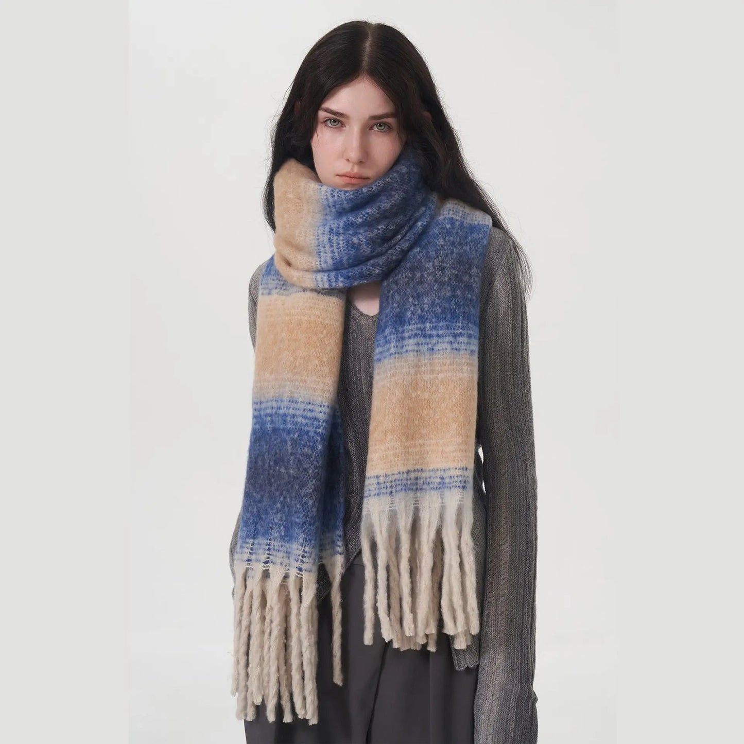 Cashmere Color Block Tassel Muffler Scarf