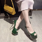 Stylish Green Snake Leather 16CM Thin High Heel  Peep Toe High Heel