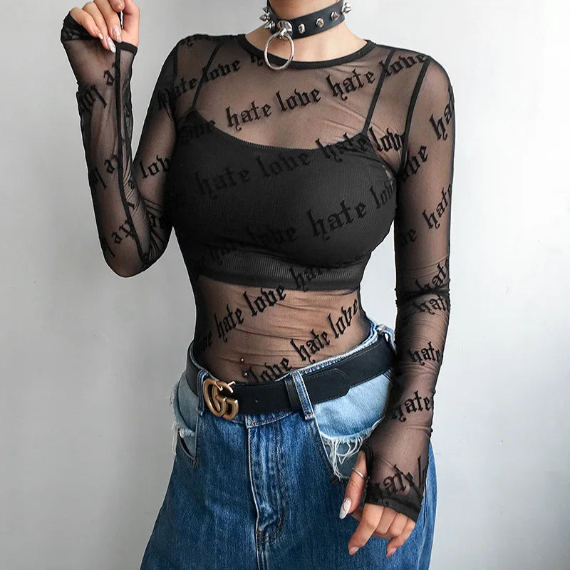 Letter Print Perspective Sheer Top Main image