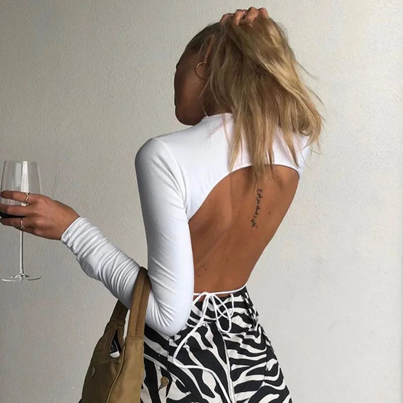 Open Back Cropped T-shirt Women