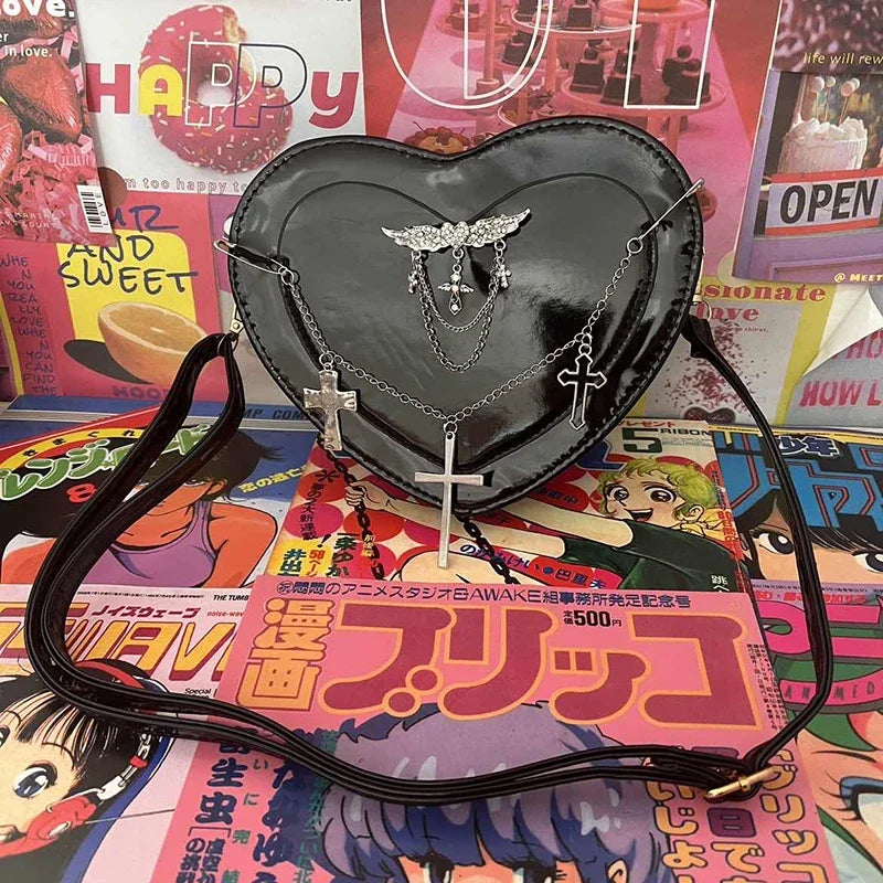 Y2K Subculture Women Cross Heart Shaped Punk Gothic Crossbody Shoulder Bag Main image