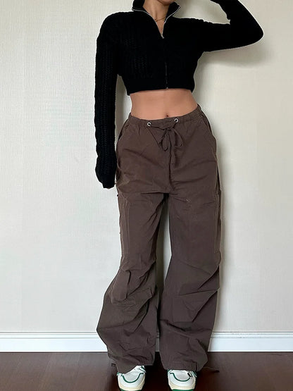 90s Retro Brown Cargo Y2K Vintage Drawstring Harajuku Oversized Sweatpants Pant