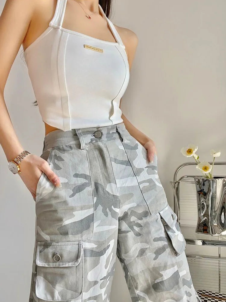 Camouflage Cargo Women Y2K Streetwear Hippie Wide Leg Pockets Pant Main image