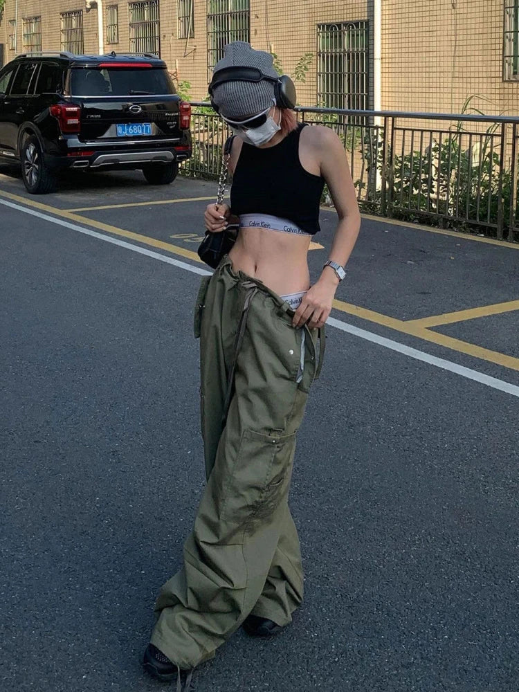 Army Green Low Rise Parachute Women Cyber Y2K Vintage Joggers Pant Main image