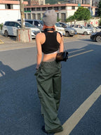 Army Green Low Rise Parachute Women Cyber Y2K Vintage Joggers Pant