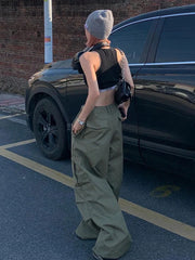 Army Green Low Rise Parachute Women Cyber Y2K Vintage Joggers Pant