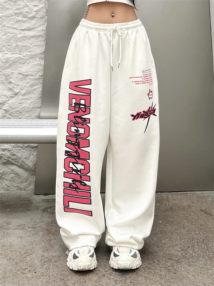 Cyber Y2K White Jogging Sweatpants Harajuku Sports Oversized Pant