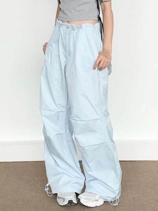 Blue Cargo Parachute Women Hippie Korean Style Oversize Baggy Pant