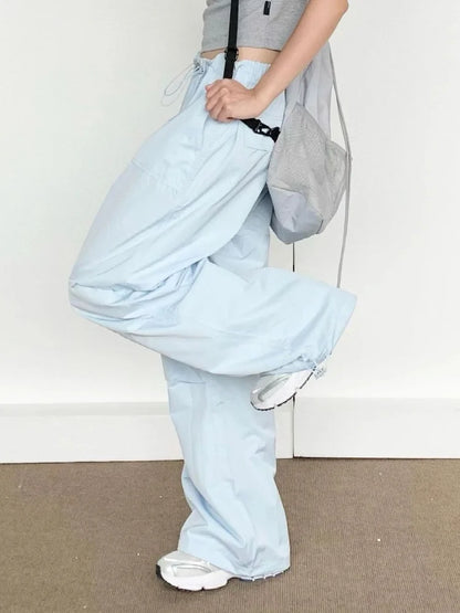 Blue Cargo Parachute Women Hippie Korean Style Oversize Baggy Pant