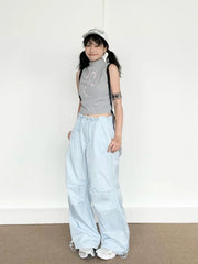 Blue Cargo Parachute Women Hippie Korean Style Oversize Baggy Pant