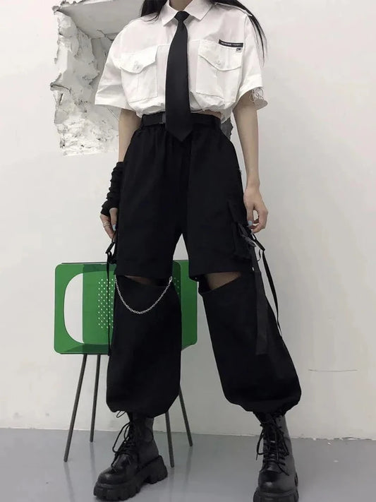 Streetwear Oversize Chain Punk Techwear Black Alt Wide Leg Pant