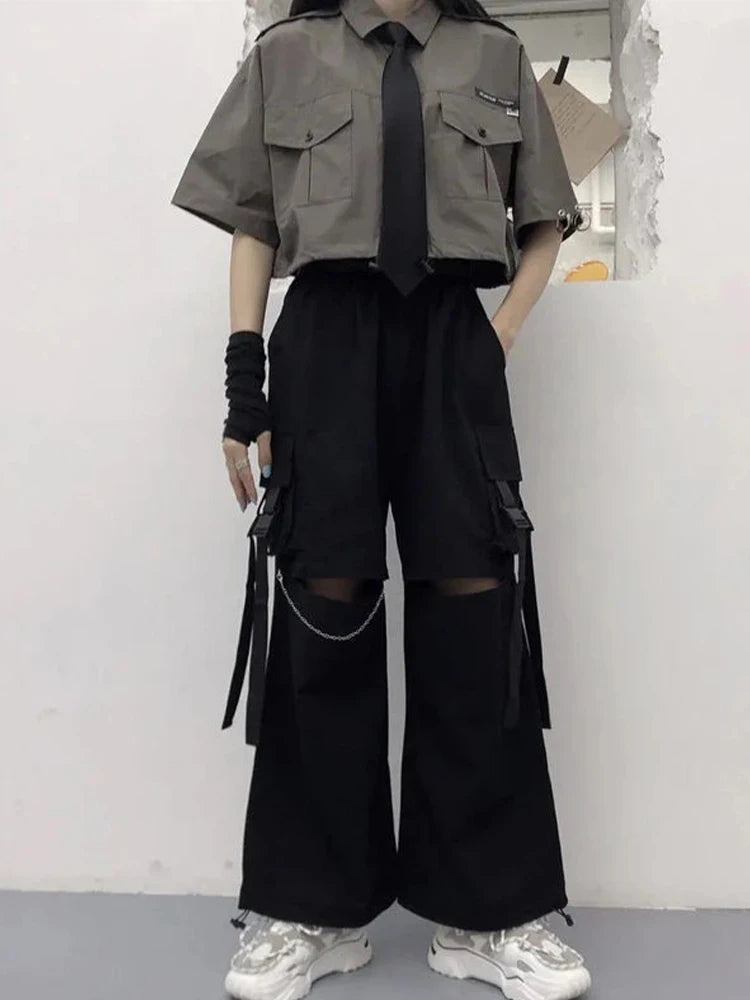 Streetwear Oversize Chain Punk Techwear Black Alt Wide Leg Pant