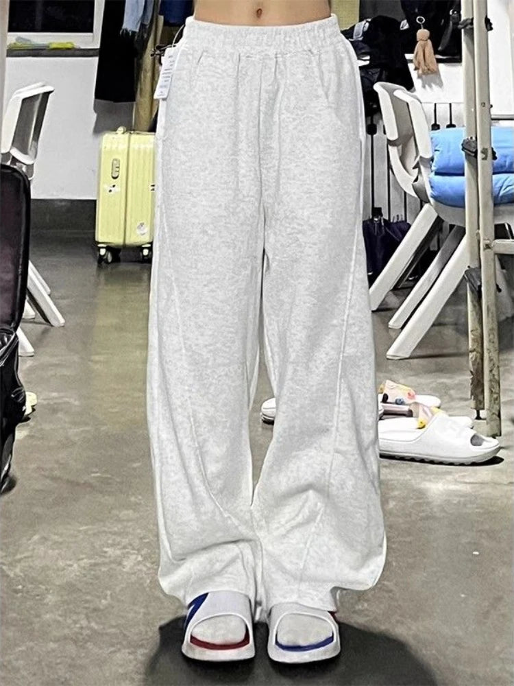 Gray Wide Leg Sports Korean Style Oversize Baggy Jogging Track Pant Main image