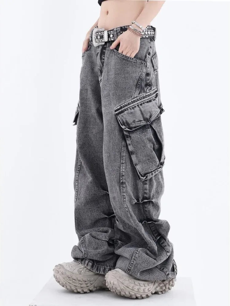 Grunge Cargo Women Wide Baggy Vintage Oversize Denim Distressed Pant Main image