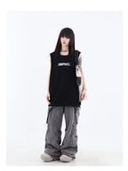 Grunge Cargo Women Wide Baggy Vintage Oversize Denim Distressed Pant
