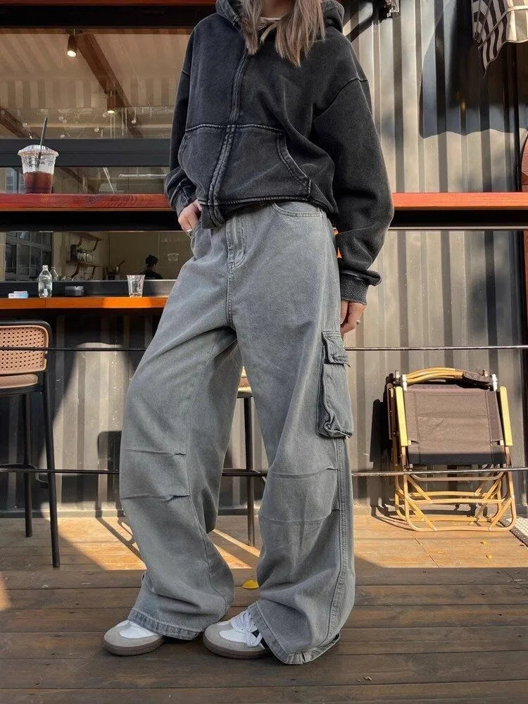 Grunge Gray Cargo Vintage Y2K Oversize Baggy Denim Wide Leg Harajuku Pant Main image