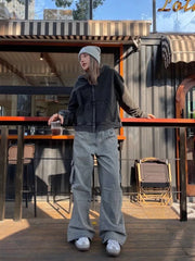 Grunge Gray Cargo Vintage Y2K Oversize Baggy Denim Wide Leg Harajuku Pant