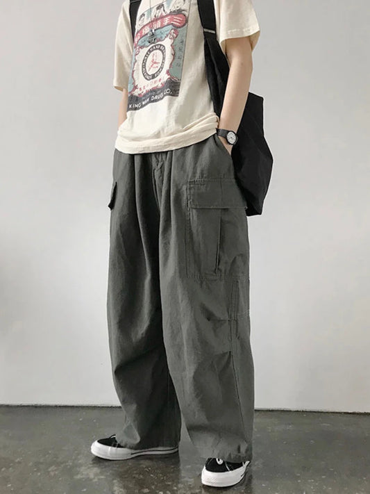 Gray Cargo Women Harajuku Grunge Baggy Japanese Style Oversize Wide Leg Pant