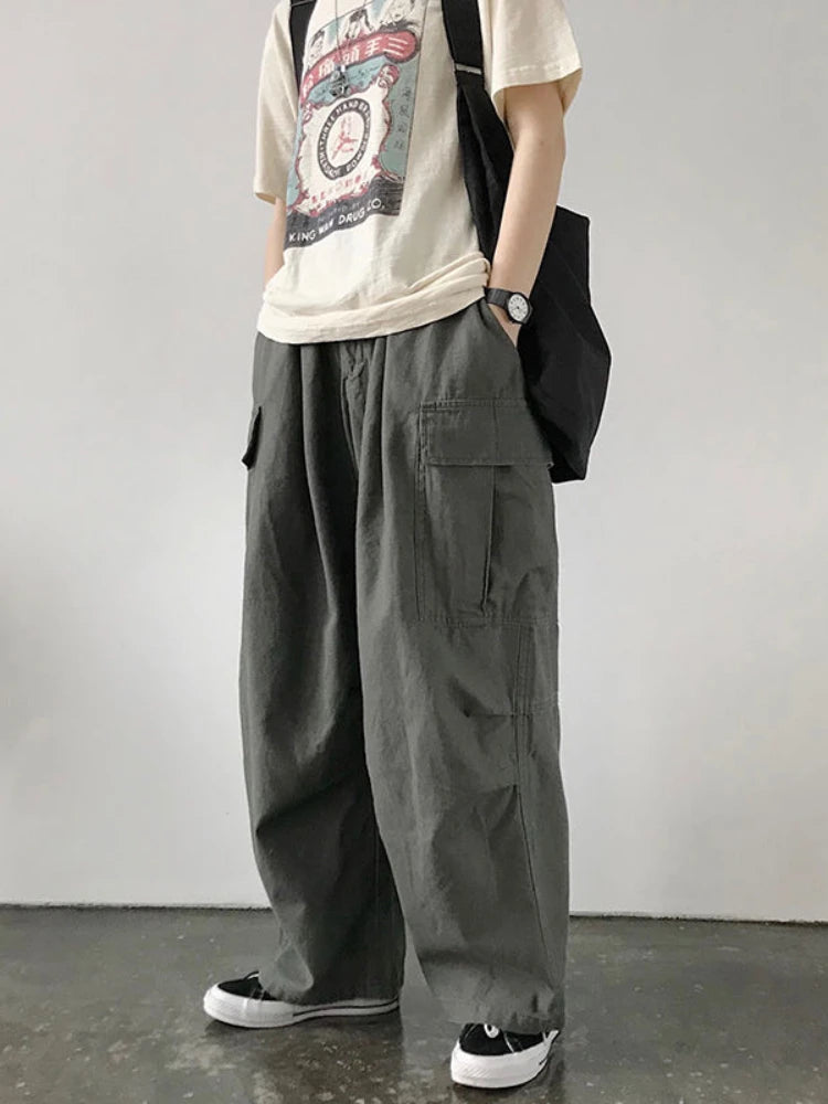 Gray Cargo Women Harajuku Grunge Baggy Japanese Style Oversize Wide Leg Pant Main image
