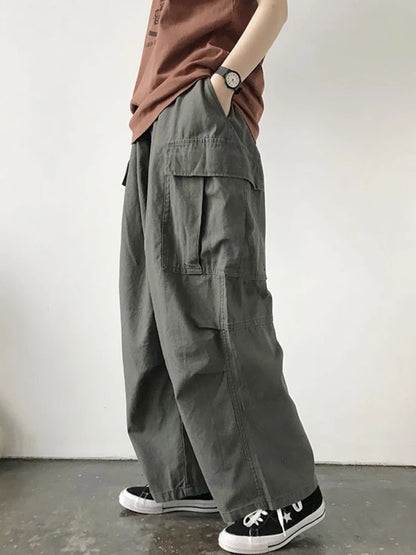 Gray Cargo Women Harajuku Grunge Baggy Japanese Style Oversize Wide Leg Pant