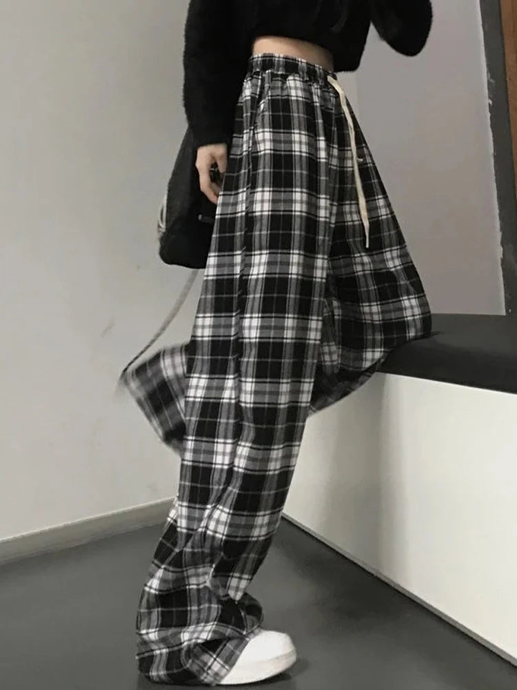 Oversize Plaid Women Korean Fashion Checked For Female Wide Leg Pant