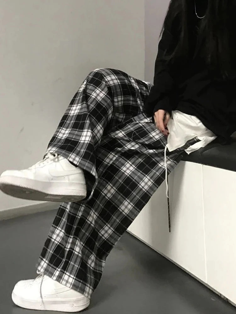 Oversize Plaid Women Korean Fashion Checked For Female Wide Leg Pant