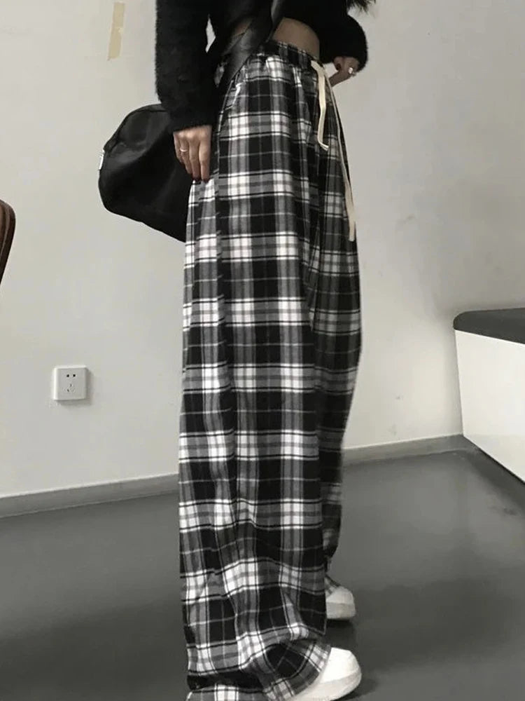 Oversize Plaid Women Korean Fashion Checked For Female Wide Leg Pant