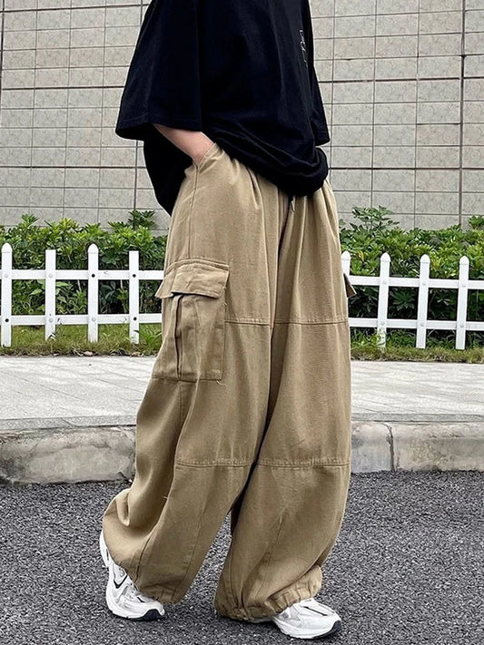Khaki Oversize Cargo Women Harajuku Streetwear Wide Leg Pant