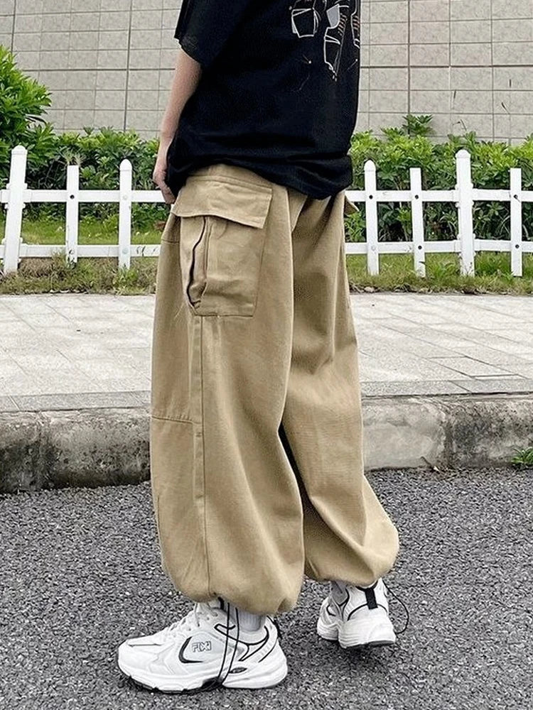 Khaki Oversize Cargo Women Harajuku Streetwear Wide Leg Pant