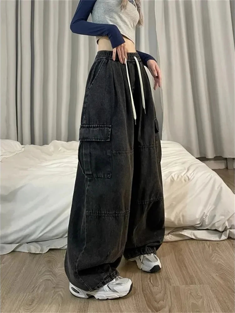 Harajuku Vintage Blue Cargo Oversize Y2K Grunge Black Wide Leg Pant