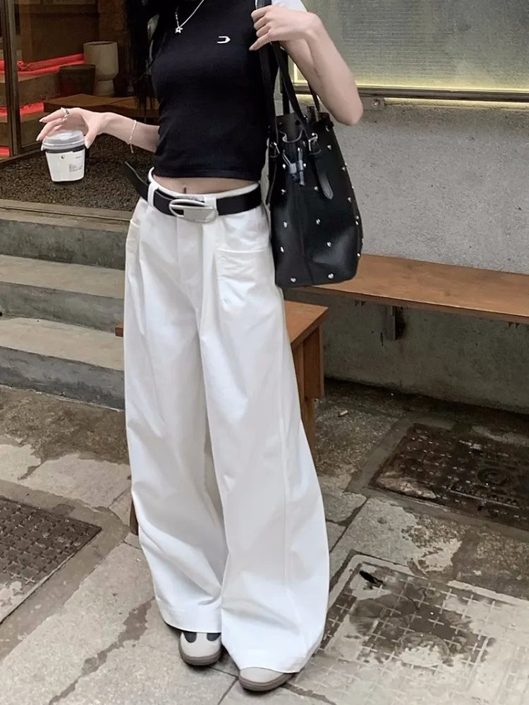 Harajuku White Cargo Vintage Korean Oversize Wide Leg Streetwear Baggy Pant Main image