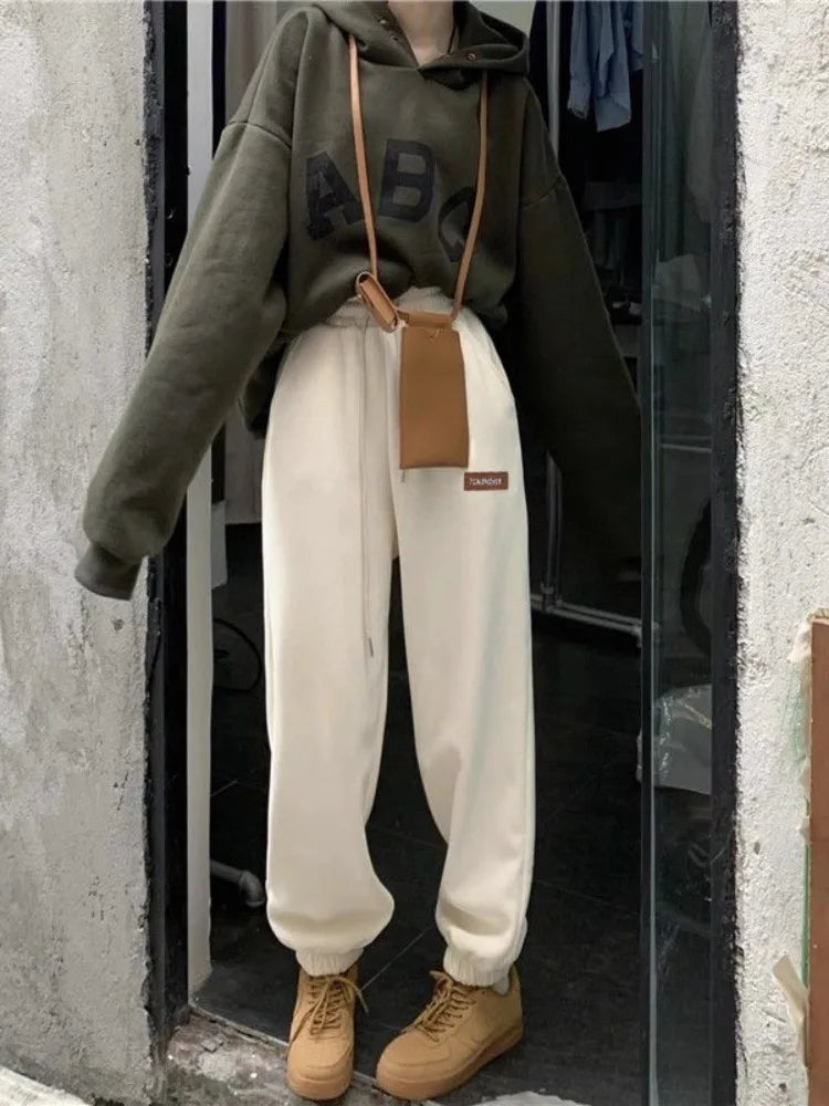 Winter Fleece Beige Jogging Sports Women Korean Style Oversize Pant Main image