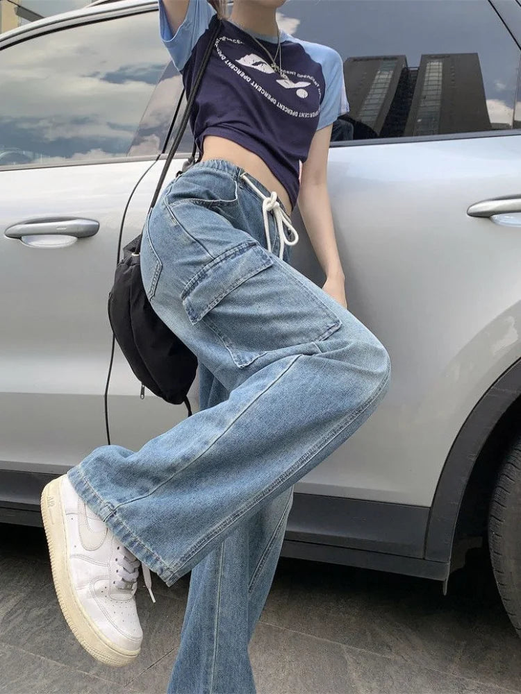 Harajuku Y2K Drawstring Baggy Streetwear Cargo Pockets Wide Leg Pant
