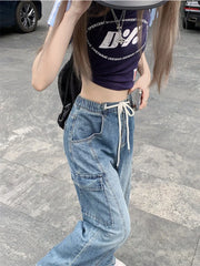 Harajuku Y2K Drawstring Baggy Streetwear Cargo Pockets Wide Leg Pant